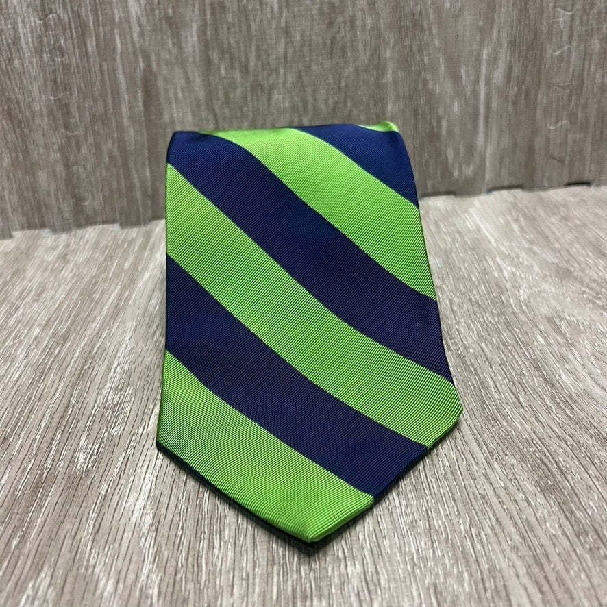 Brooks Brothers Men's Navy & Lime Green Striped Silk Tie