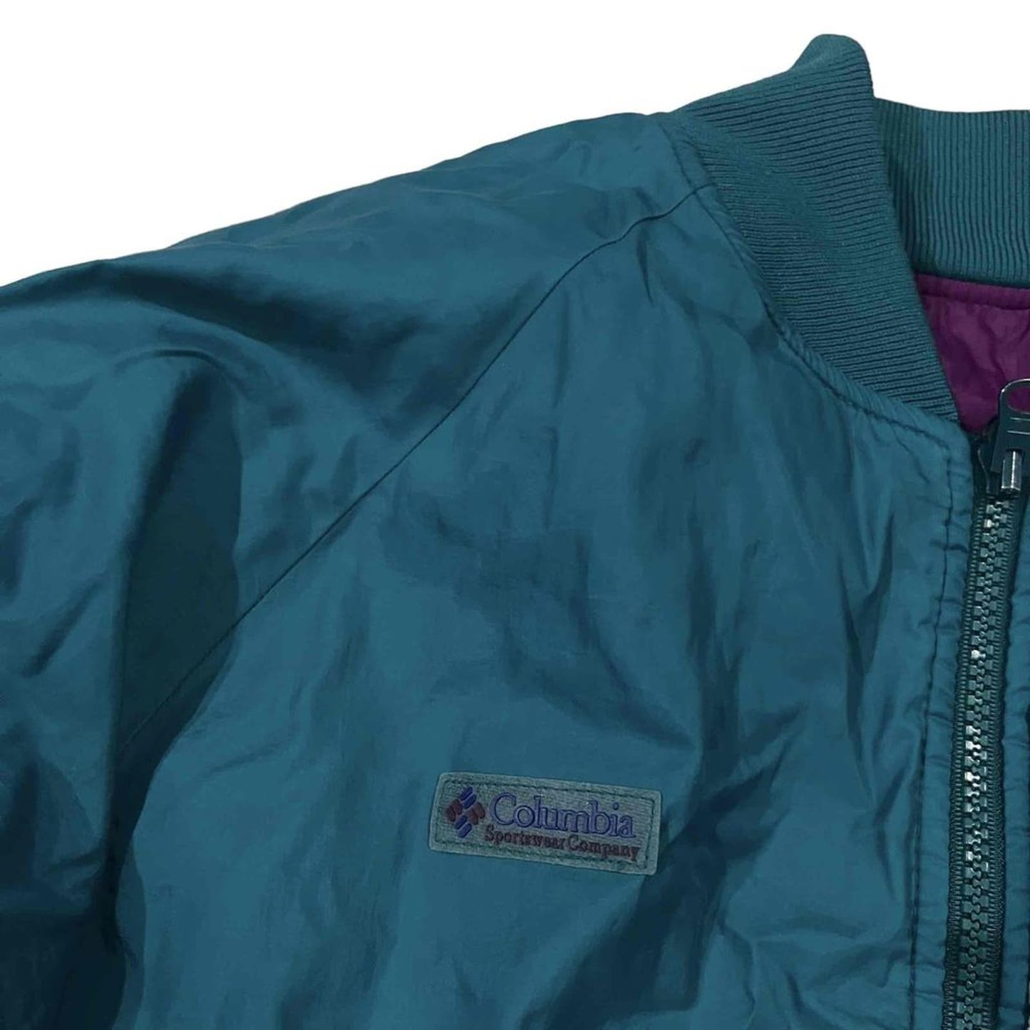 VINTAGE Columbia Women's Medium Purple/Teal Reversible Puffer Bomber Jacket