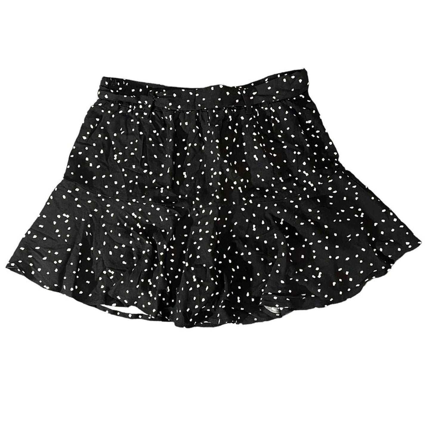 NWT Urban Romantics Black/White Polka Dots Tie-Waist Ruffled Skirt Size Large