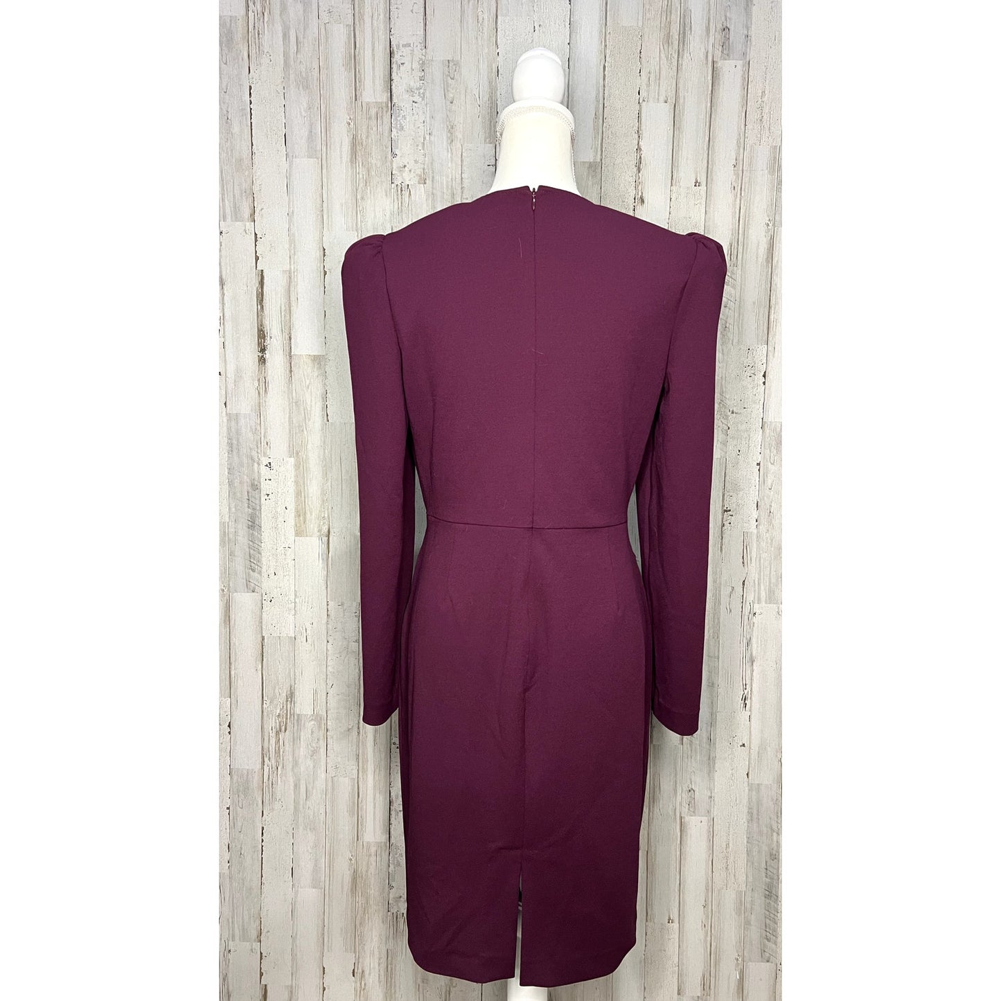 Trina Turk Women's Size 6 Burgundy V-Neck Puff Sleeve Knee Length Dress