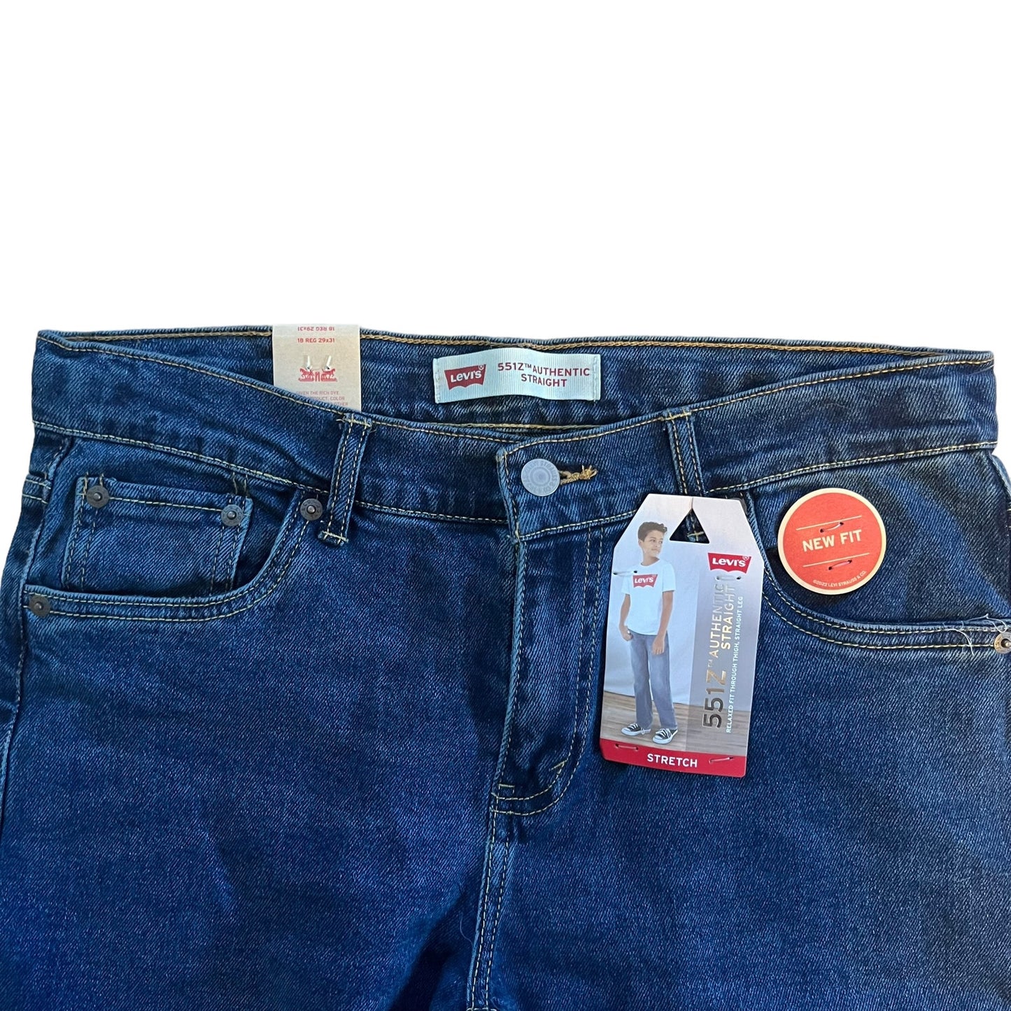 NWT Levi’s Boys Size 29x31 5512 Authentic Straight Stretch Fit Blue Jeans