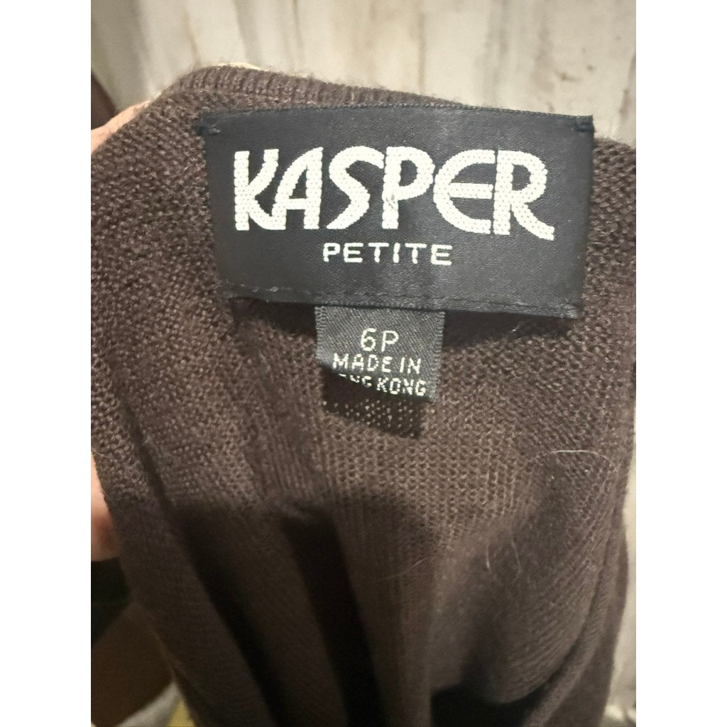 Kasper Suit Set Womens Petite 6P Brown Knit Sweater Top & Dress Pants 2pc
