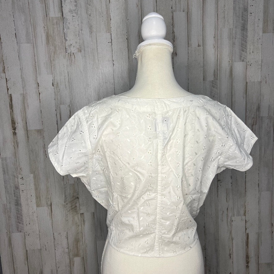 Vintage Gitano Women's Large White Eyelet Tie Front Short Sleeve Casual Blouse