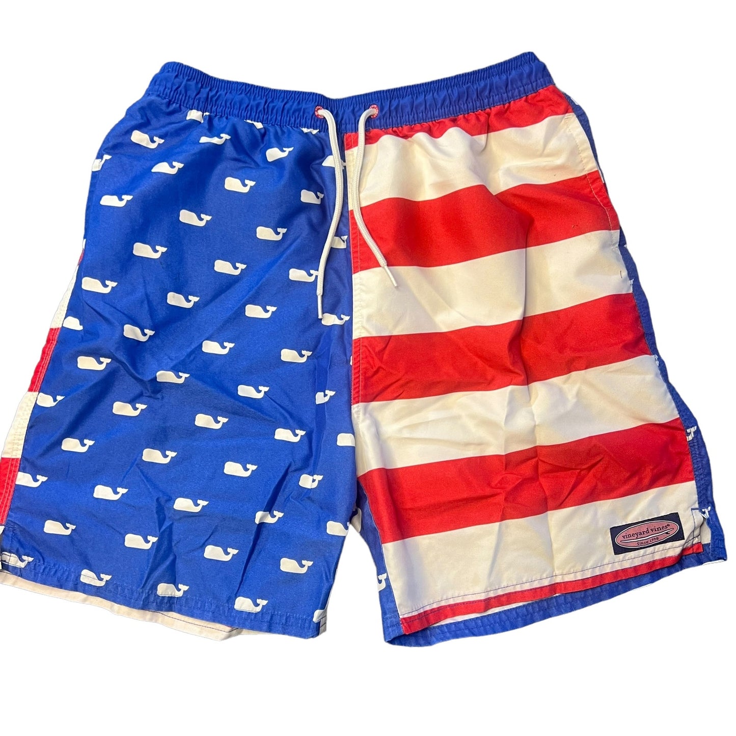 Vineyard Vines Boy's XL Whale American Flag Chappy Quick Dry Swim Trunks