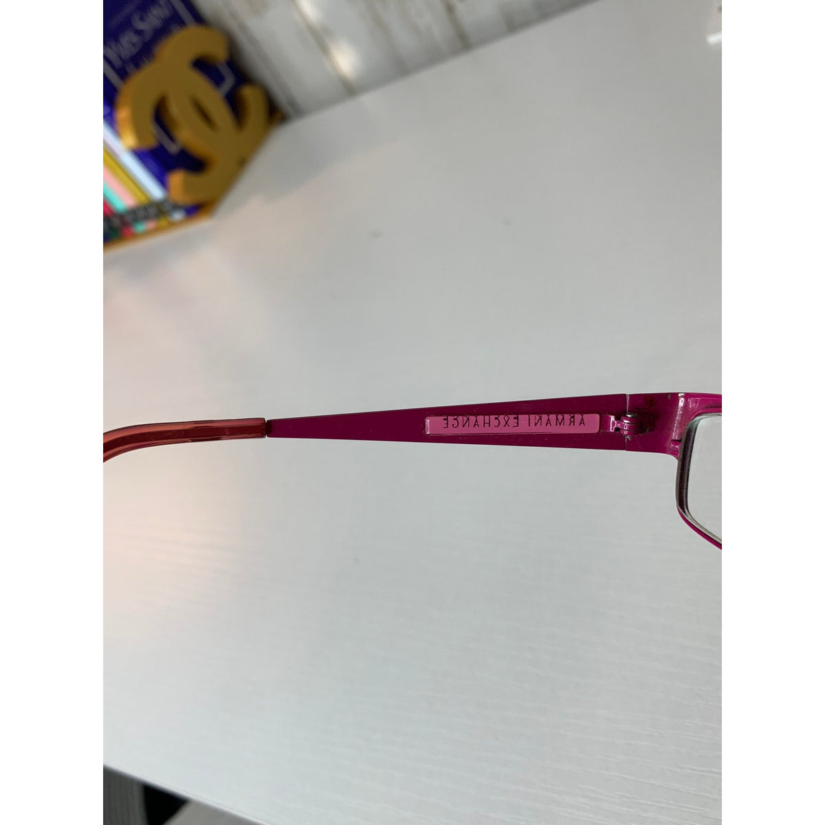 Armani Exchange Prescription Rectangular Full Rim Eyeglass Frames Black Pink Temples