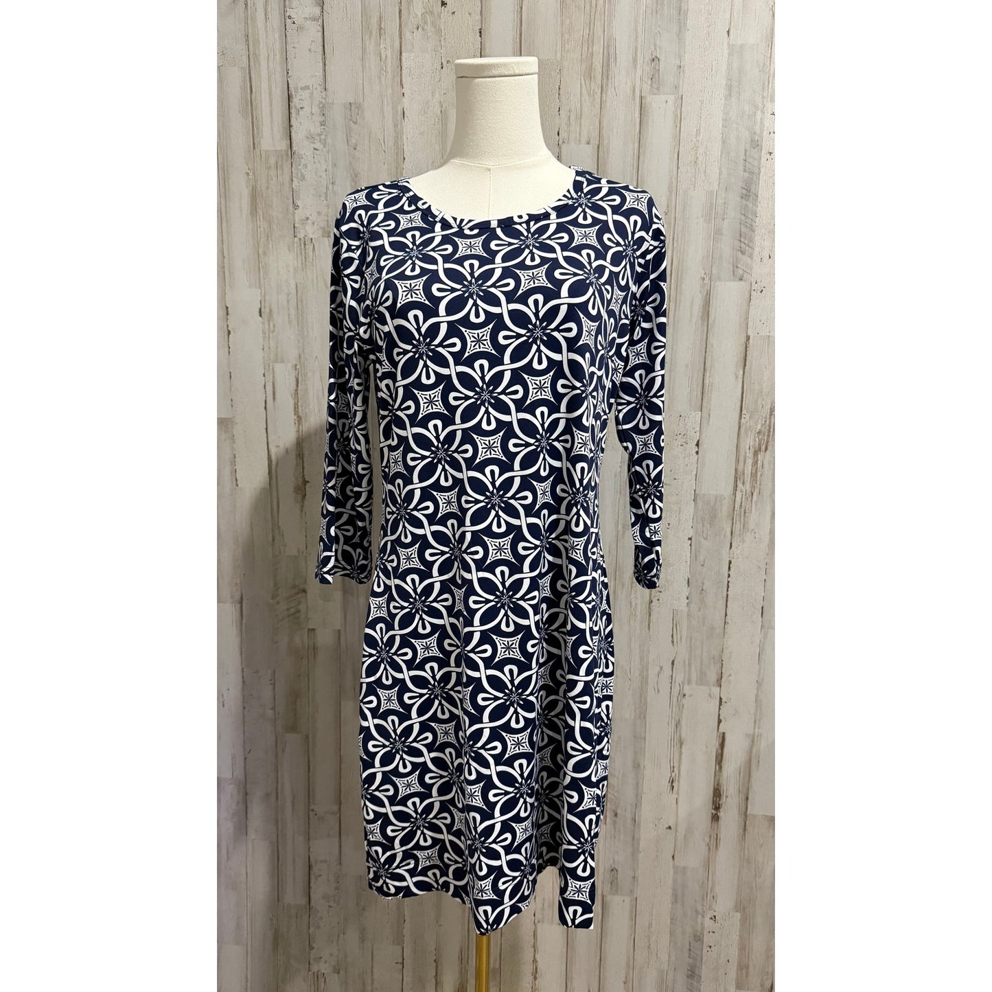 Lulu-B Women's Geometric Print Knee-Length Dress 3/4 Sleeve Size Medium