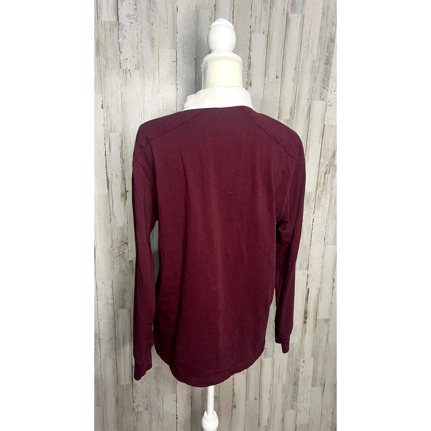 League 91 Men's Size Small Burgundy Harvard Rugby Long Sleeve Polo Shirt