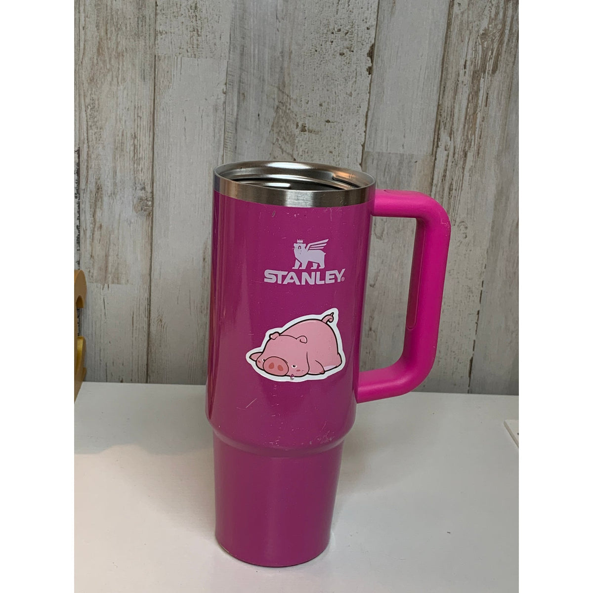 Stanley Quencher 40 oz Tumbler Pink With Handle Pig Sticker NO LID
