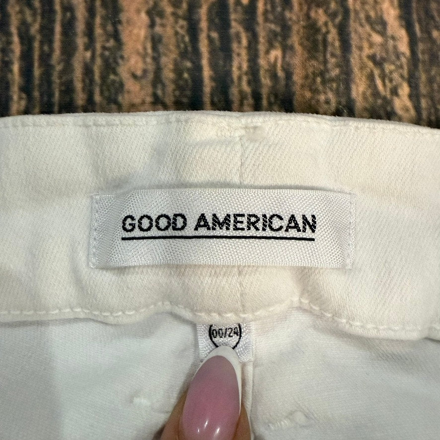 Good American Women's White High Rise Cut Off Distressed Denim Shorts Size 00