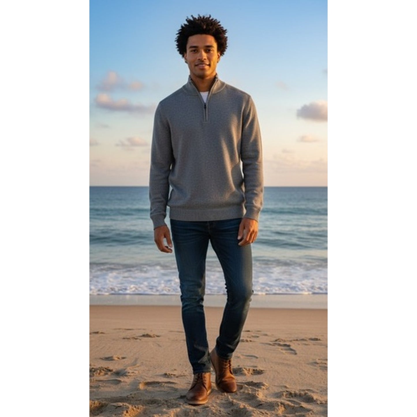 Calvin Klein Men's Sweater Size Medium Gray 1/4 Zip Mock Neck Pullover Rib Knit