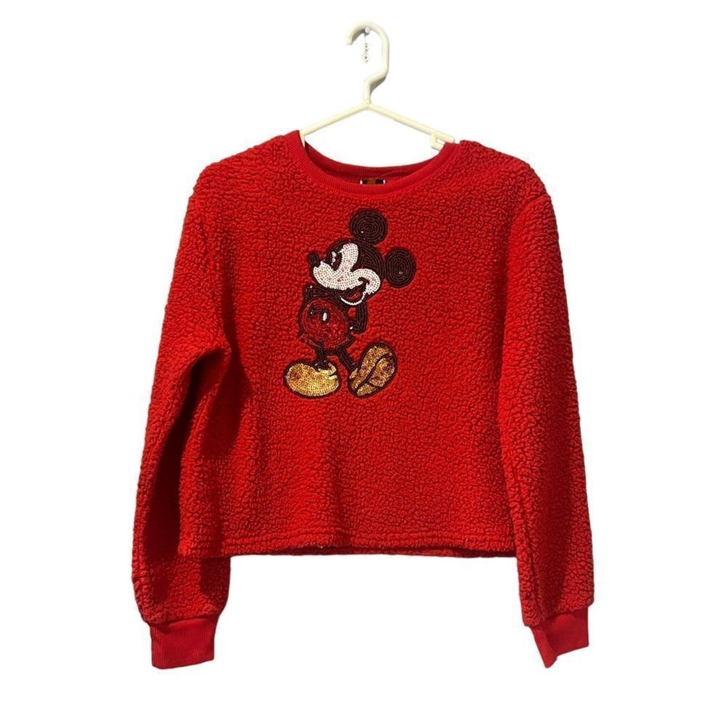 Disney Women's Sequin Mickey Mouse Nubby Fleece Sweatshirt Size Small