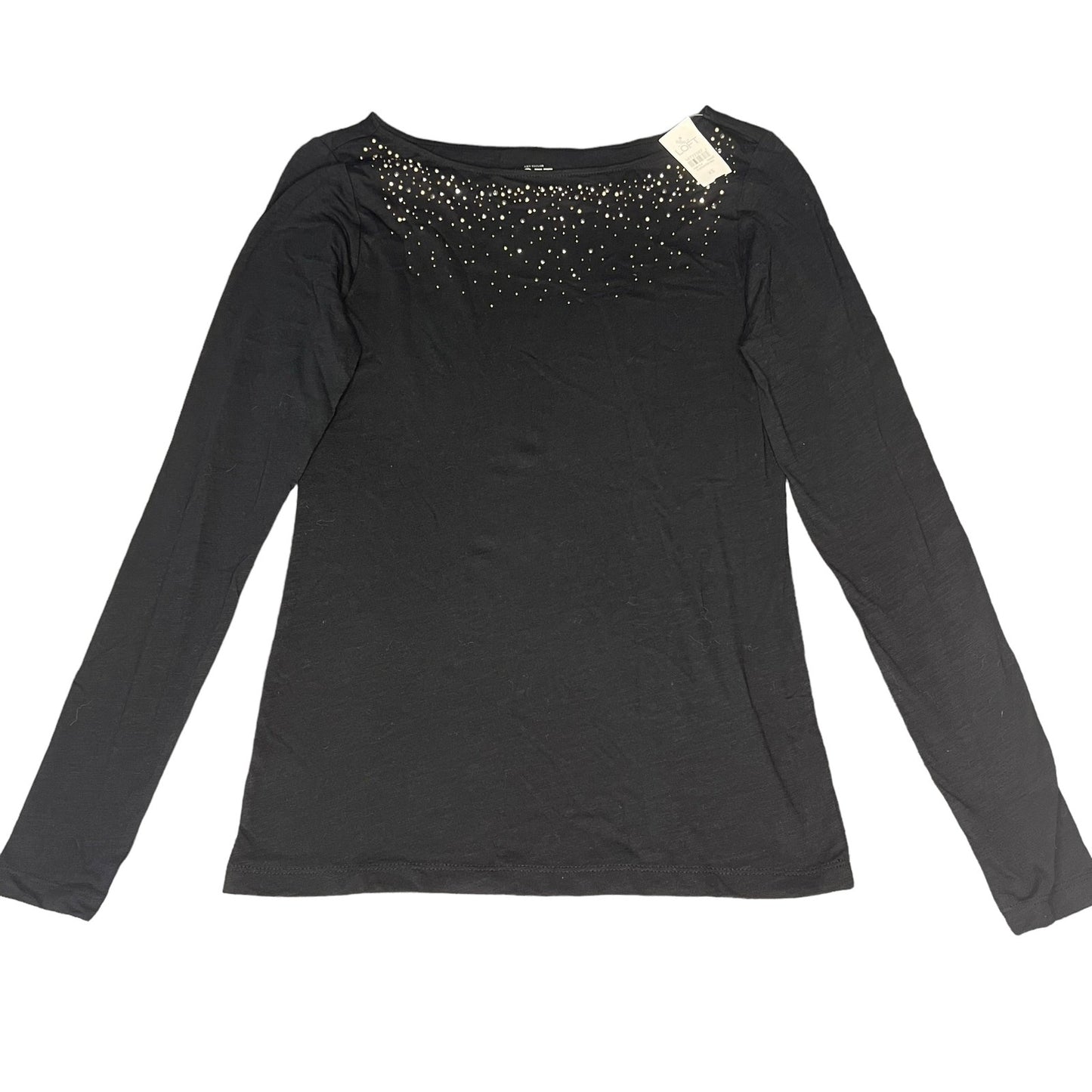 NWT Ann Taylor LOFT Women's XS Black Rhinestone Embellished Long Sleeve Blouse