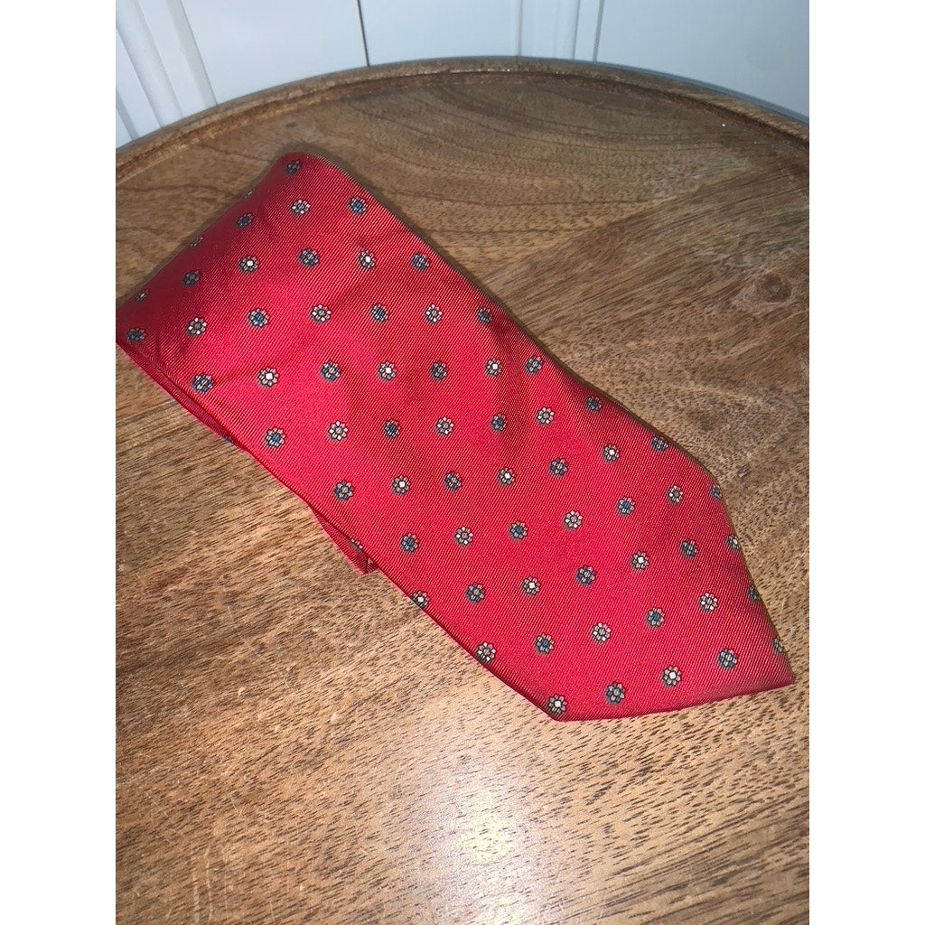 Christian Dior Men's Silk Tie Red Floral Pattern Classic Width