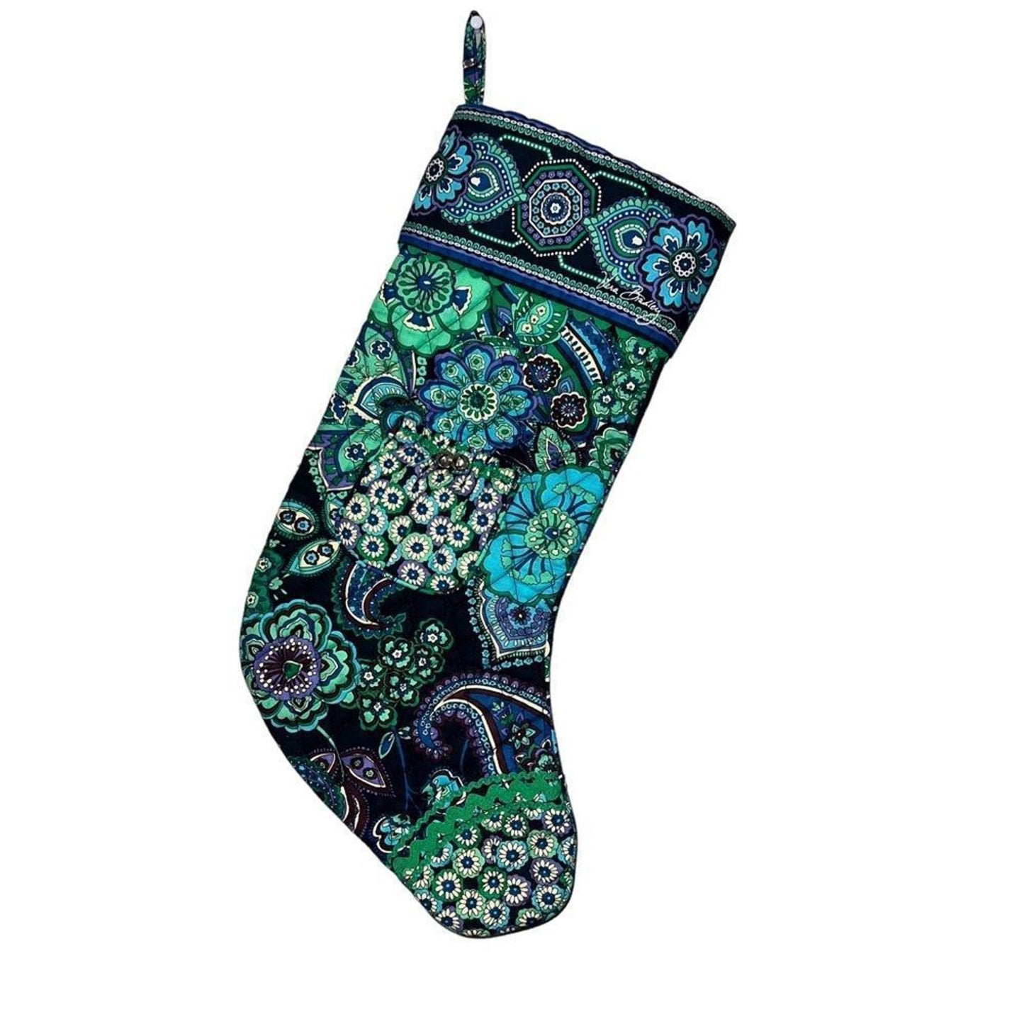 Vera Bradley Christmas Stocking Blue Rhapsody Floral Quilted Pocket Bells