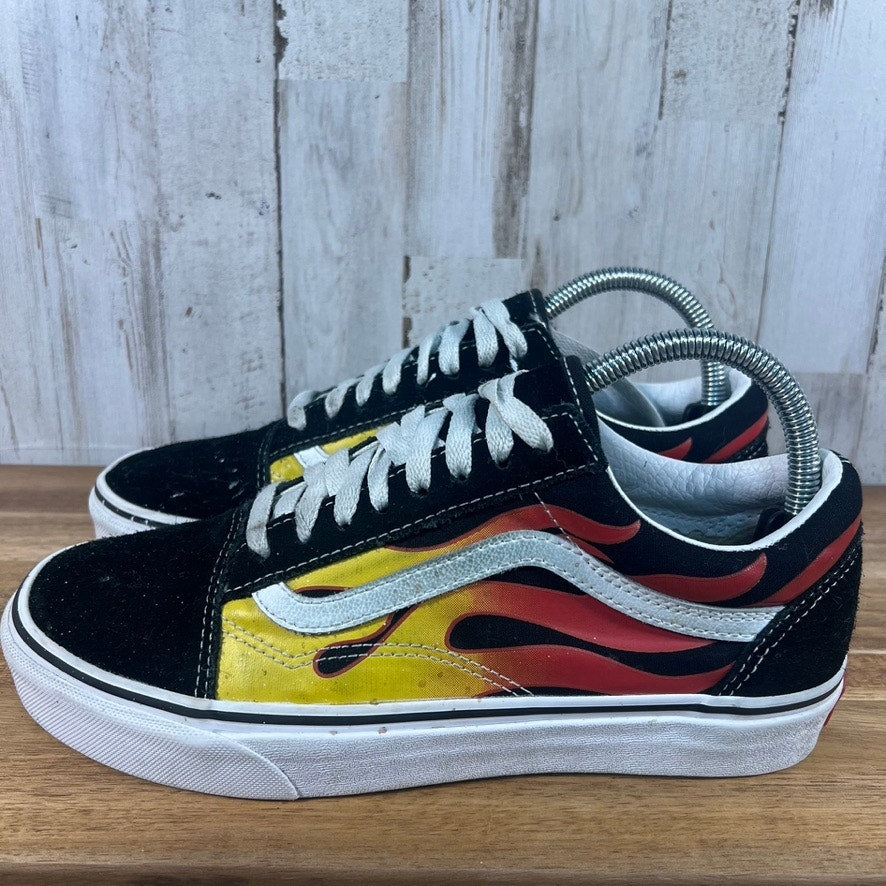 Vans Old Skool Low Fire Flame Black Suede Sneakers Men's 7 / Women's 8.5