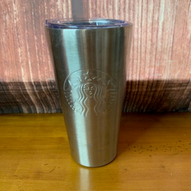 Starbucks Tumbler Silver Siren Logo 16 oz w/ Clear Lid