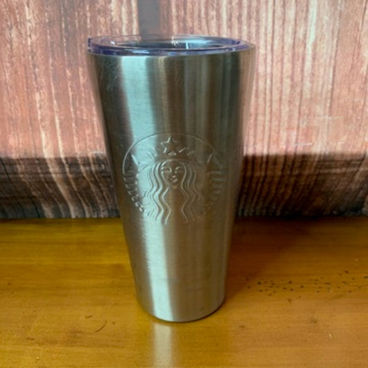 Starbucks Tumbler Silver Siren Logo 16 oz w/ Clear Lid
