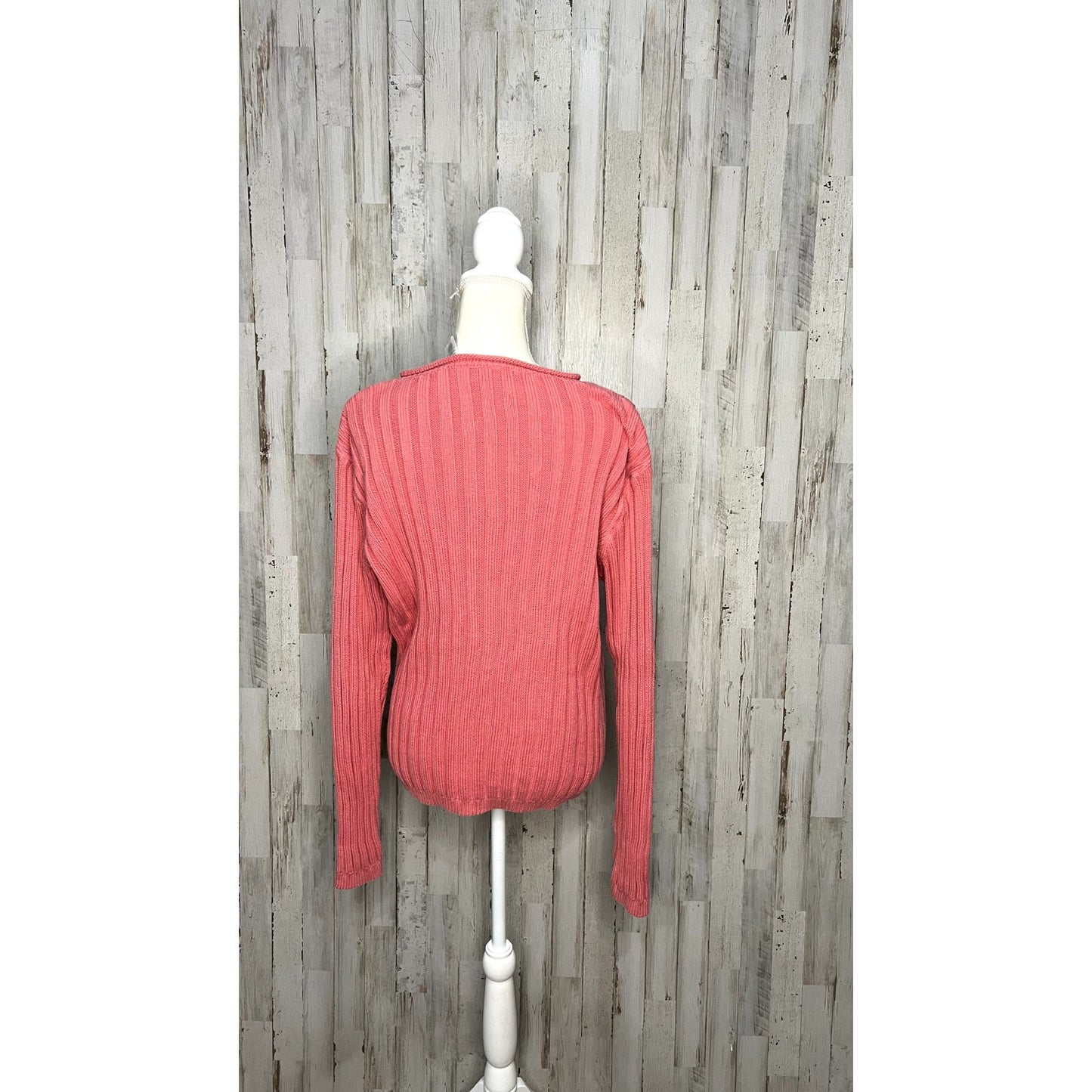 Liz Claiborne Women's Size Large Pink 1/4 Zip Ribbed Pullover Sweater