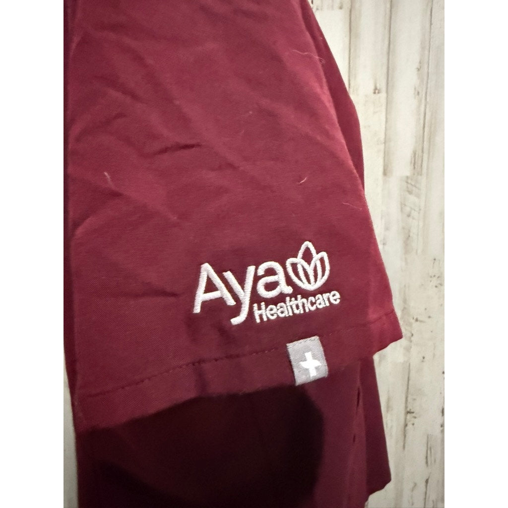 Figs Women's Casma V-Neck Scrub Top Burgundy Medium Short Sleeve Workwear