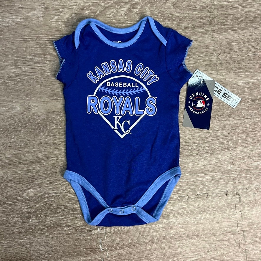 NWT Kansas City Royals Infant Size 0/3 Months 3-Piece Onesie Set Multicolor