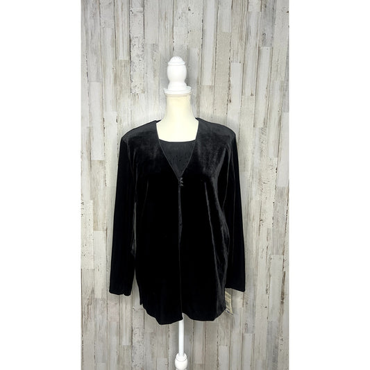 NWT Jantzen Classics Women's Medium Black Velour Blouse & Jacket Set