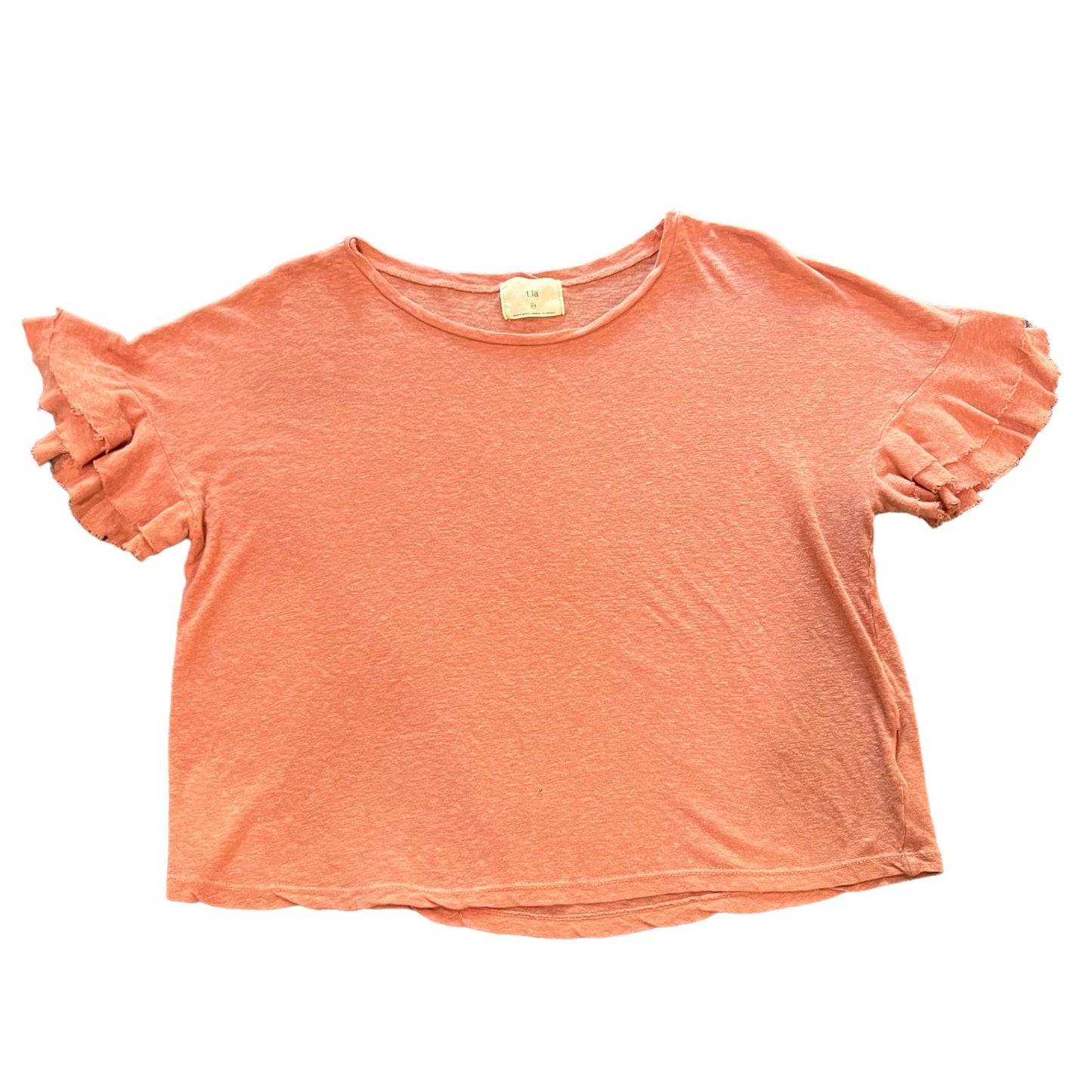 Anthropologie t.la Pink Women's XXS Cropped Ruffle Flutter Sleeve Hemp Tee