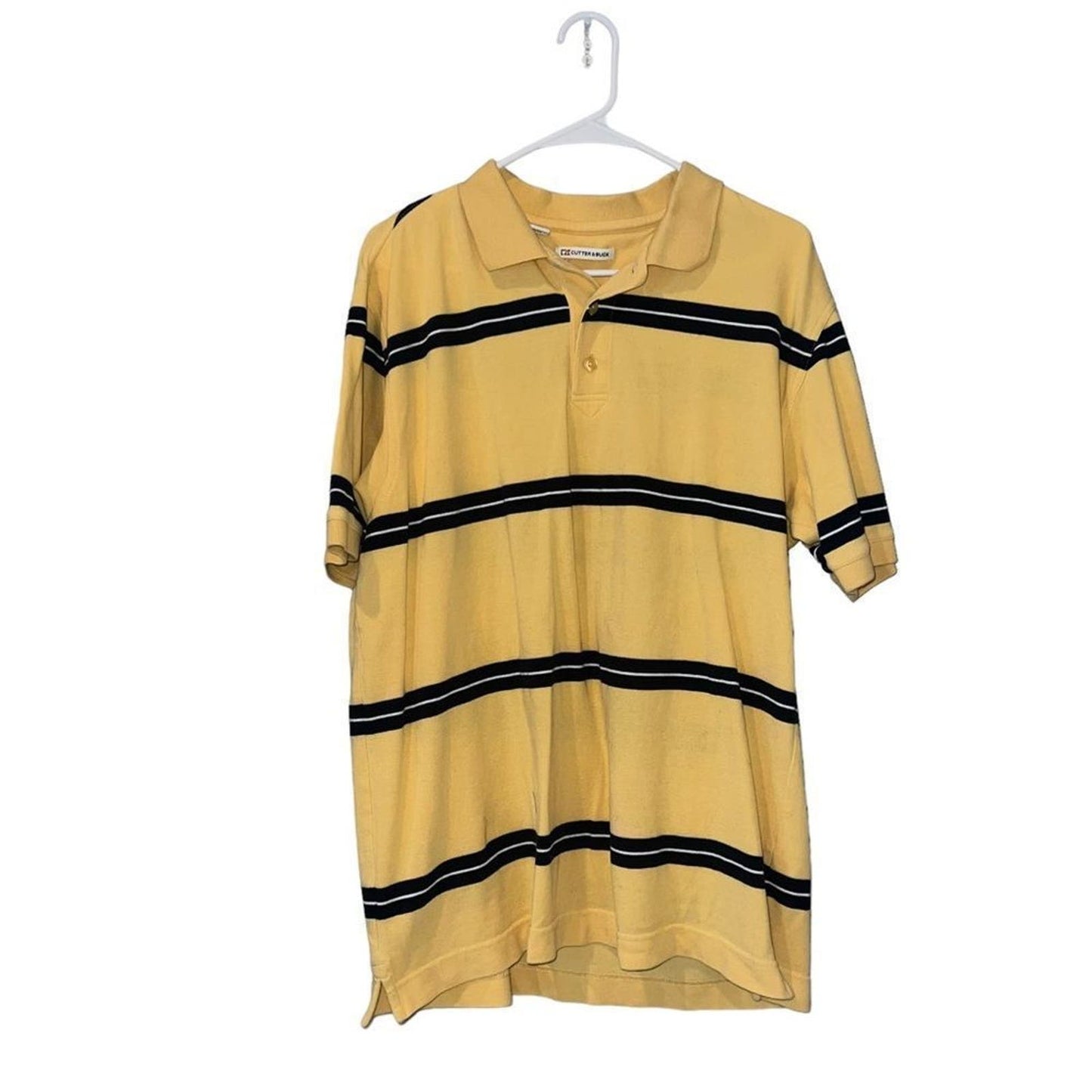 Cutter & Buck Men's Size Large Yellow & Blue Striped Polo