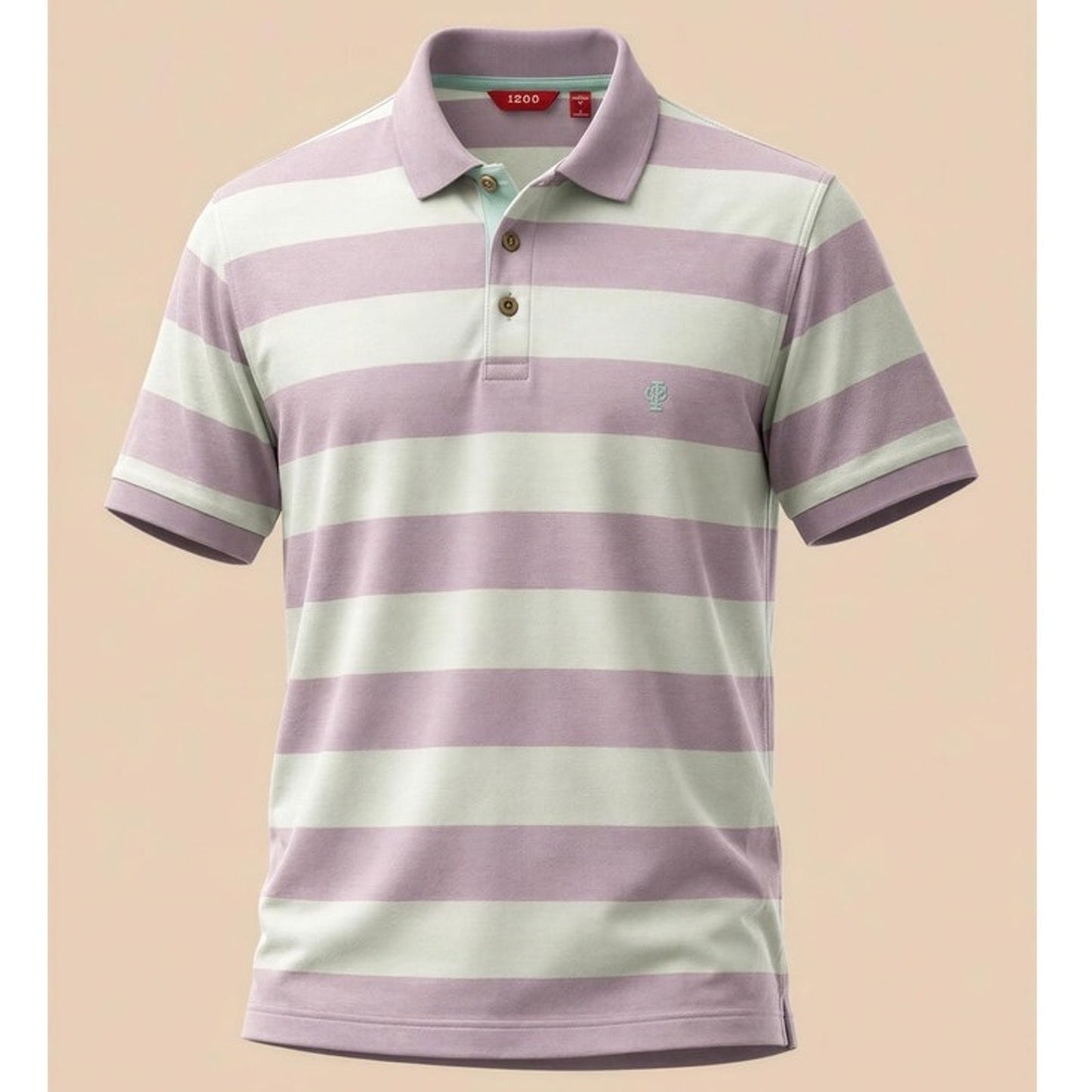 IZOD Polo Shirt Mens Size Medium Gray & Mint Green Striped Short Sleeve Golf