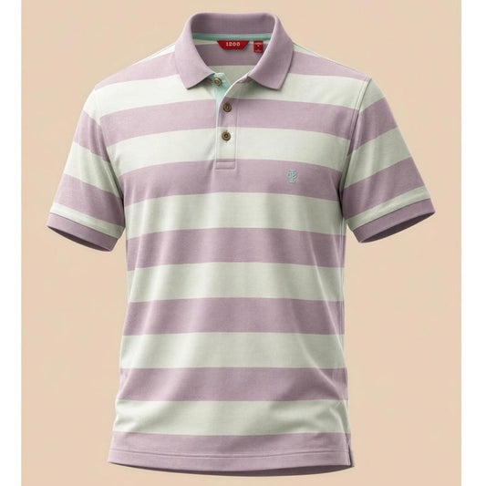 IZOD Polo Shirt Mens Size Medium Gray & Mint Green Striped Short Sleeve Golf