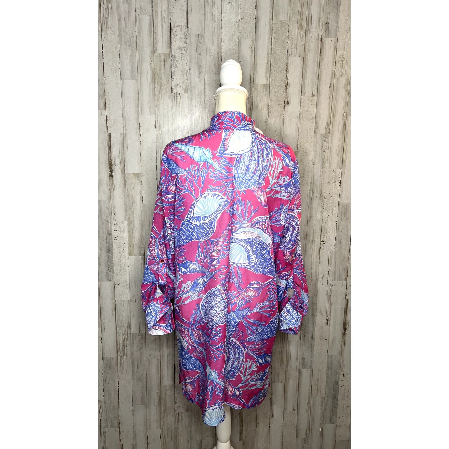 Talbots Women's Size Large Pink Blue Seashell Print Tunic Swim Cover Up