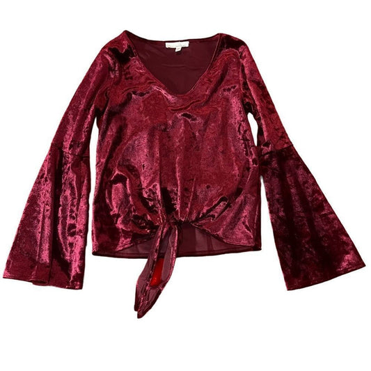 June & Hudson Red Velvet Tie Front Blouse Size Small