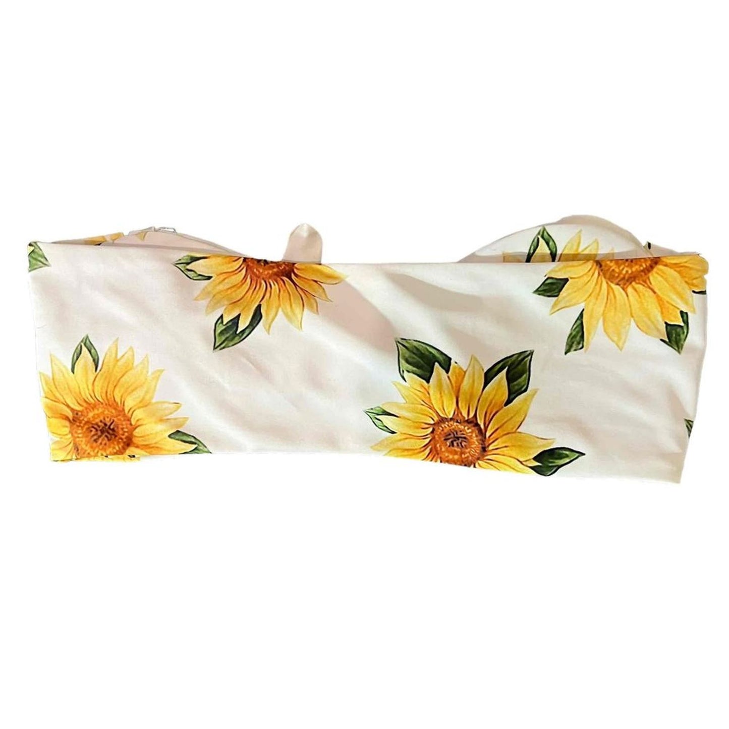 Zaful Tie-Front Sunflower Print Bandeau Strapless Bikini Top Size US 4