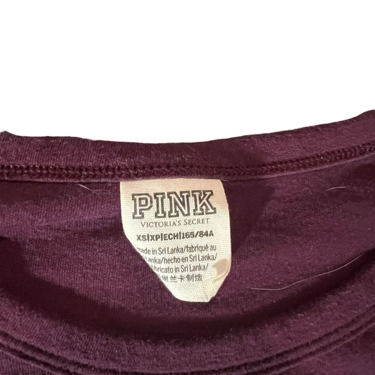 Victoria's Secret PINK T-Shirt Womens XS Burgundy Maroon Long Sleeve Logo