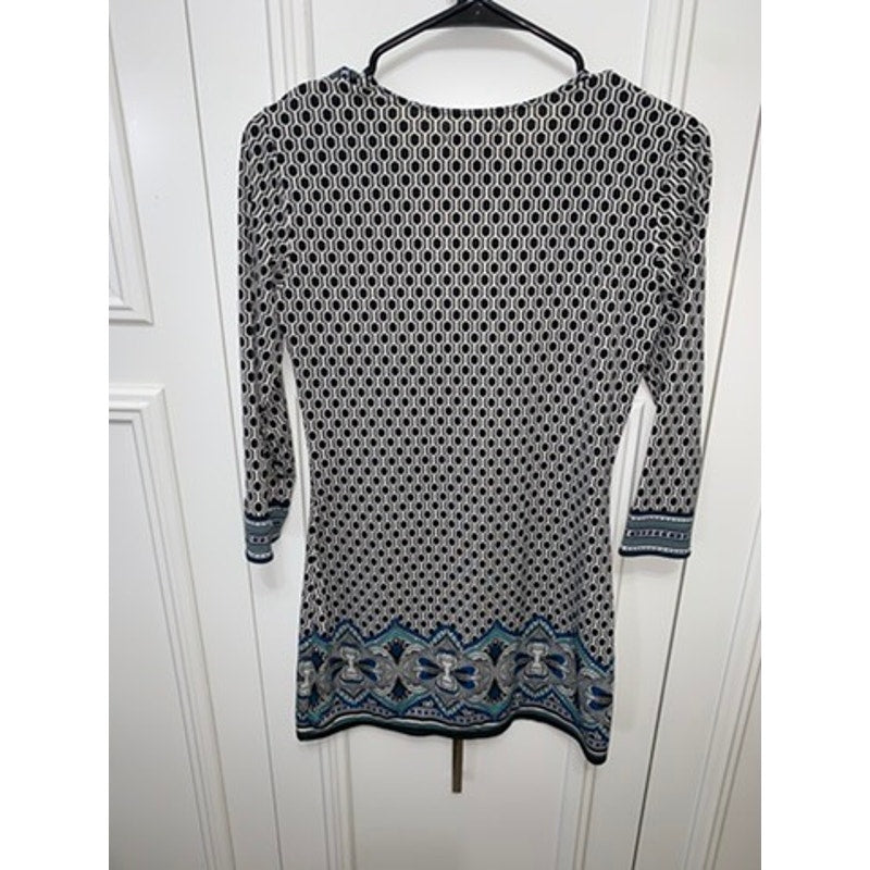 Sophie Max XS Geometric Print Dress Multicolor 3/4 Sleeve V-Neck