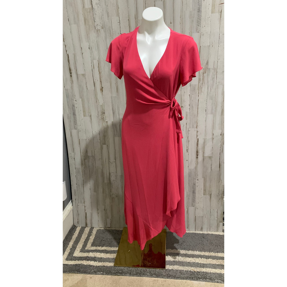 Halston Dress Womens Petite Small Pink Faux Wrap Maxi V-Neck