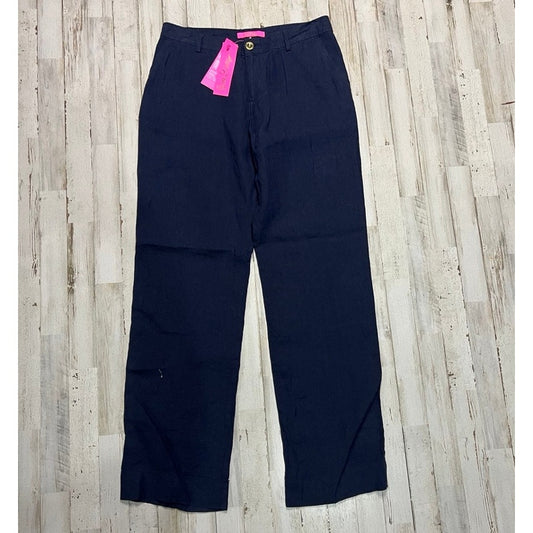 NWT LIlly Pulitzer Women's Navy Blue Size 6 Breeta Linen Trousers