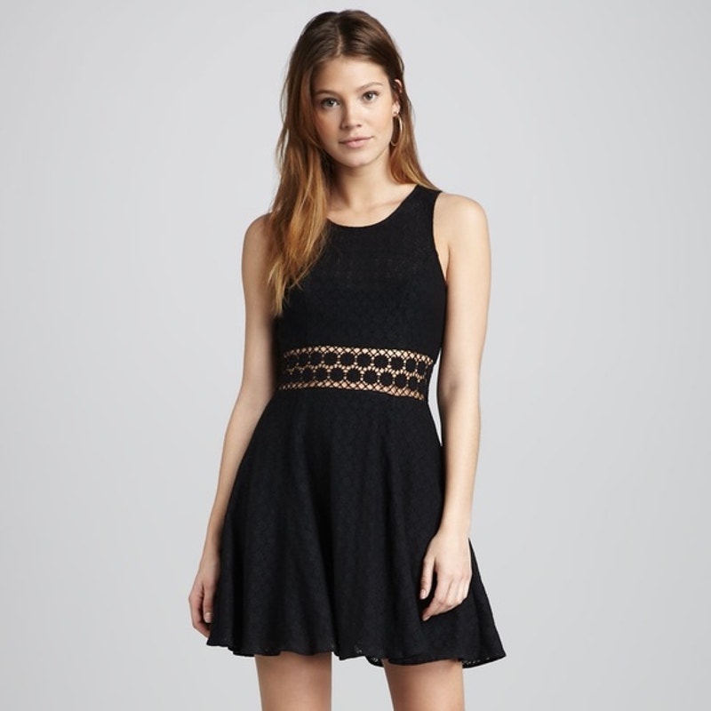 Free People Women's Black Lace Fit & Flare Dress Size 8 Party Cocktail