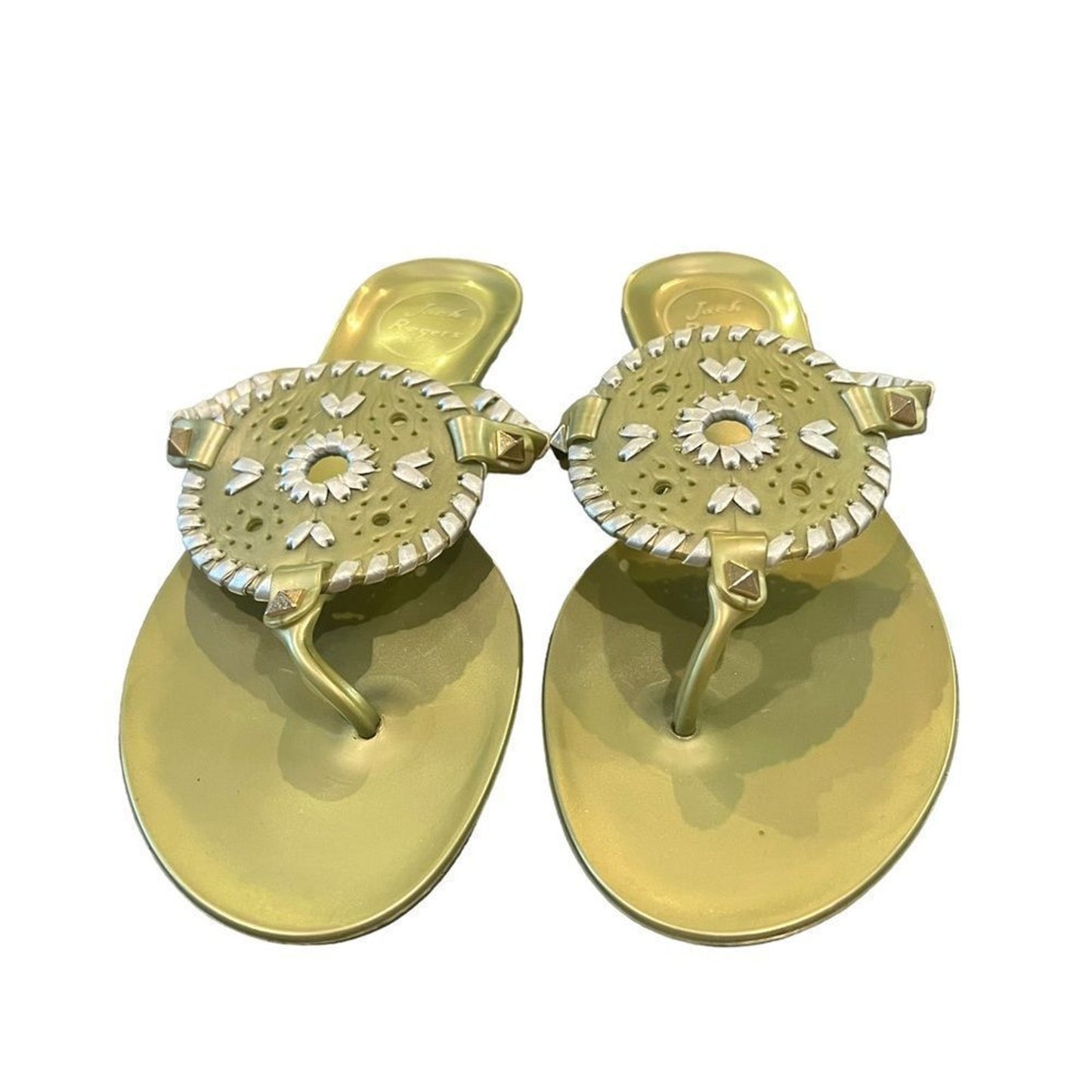 Jack Rogers Georgica Jelly Thong Sandals Womens Gold Medallion Size 6