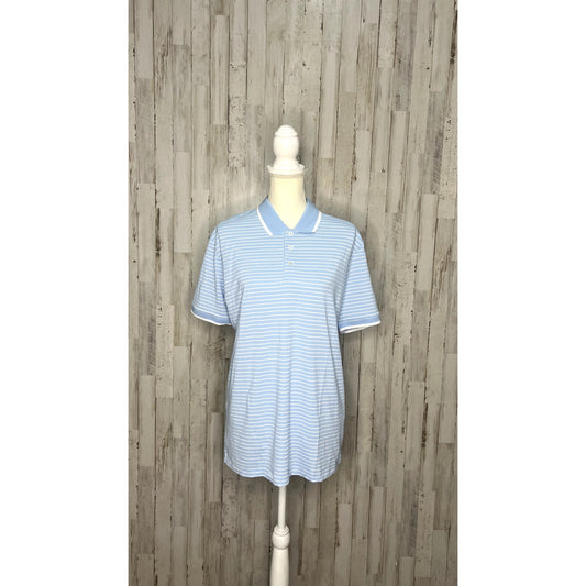 NWT G/Fore Men's Medium Blue & White Stripes Short Sleeve Golf Polo Shirt