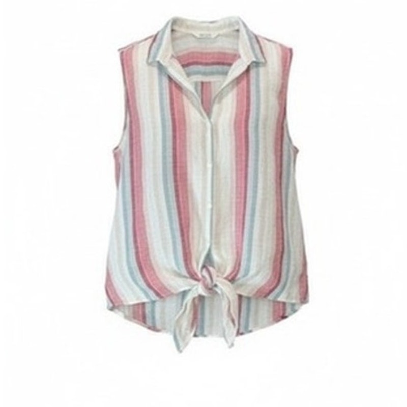 Beach Lunch Lounge Top Womens Large Multicolor Striped Sleeveless Button-Up