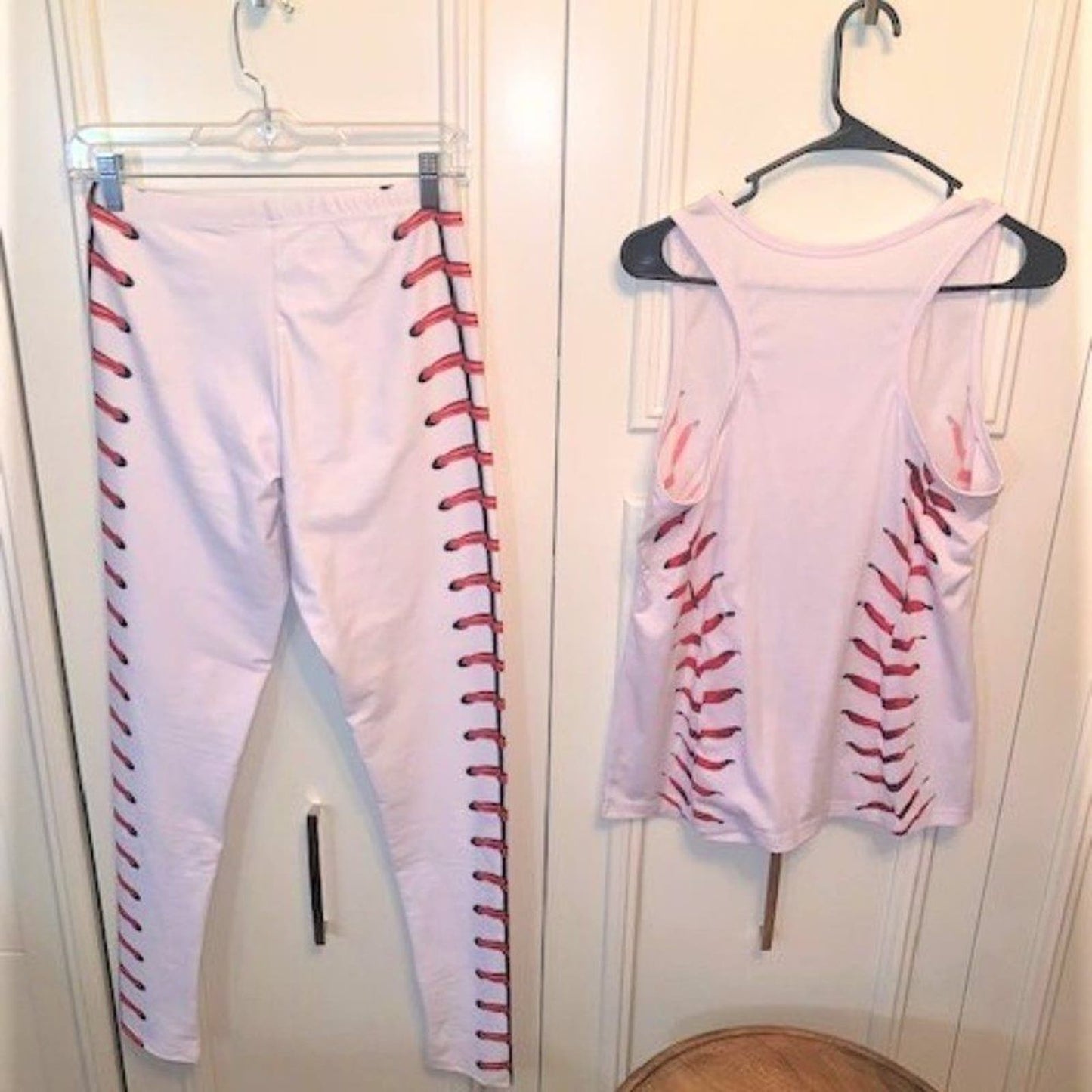 Set 2 Baseball stiches leggings/tank top NWOT