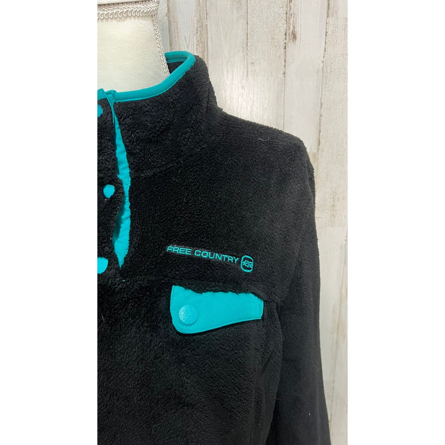 Free Country Women's XL Black Teal Fleece Pullover Jacket Casual Snap