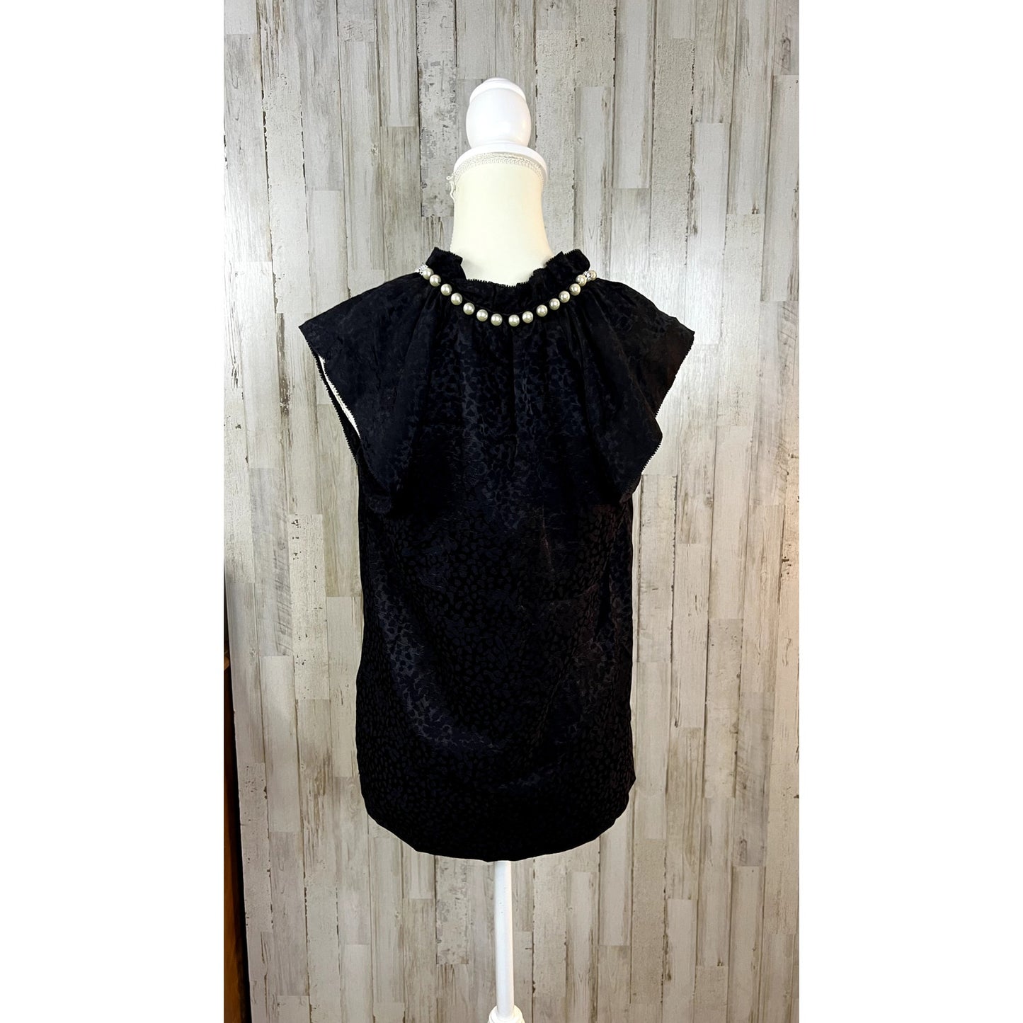 Kate Spade New York Black Sleeveless Blouse XS Faux Pearl Neck