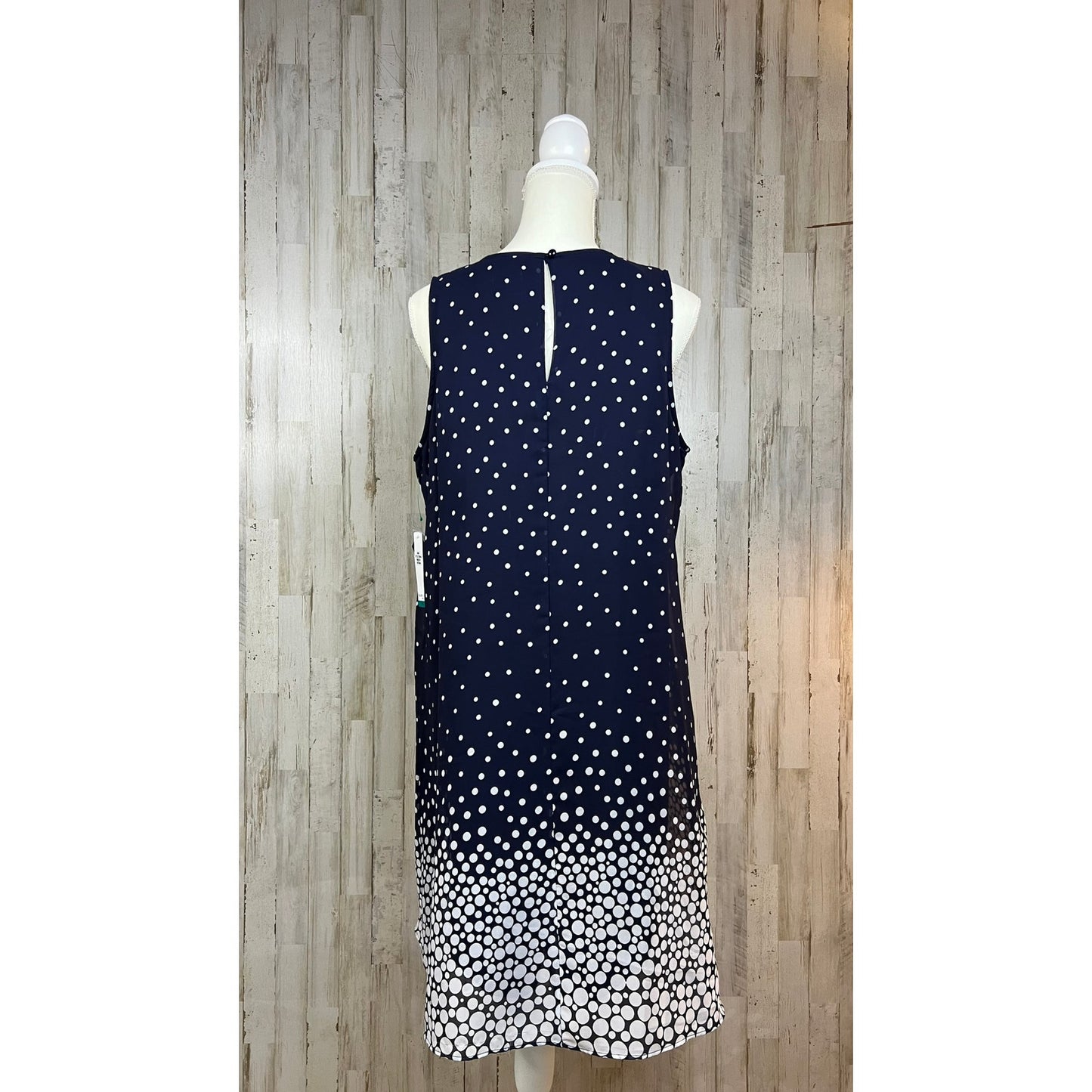 NWT Studio One Women's Size 16 Navy & White Sleeveless Polka Dot A-Line Dress