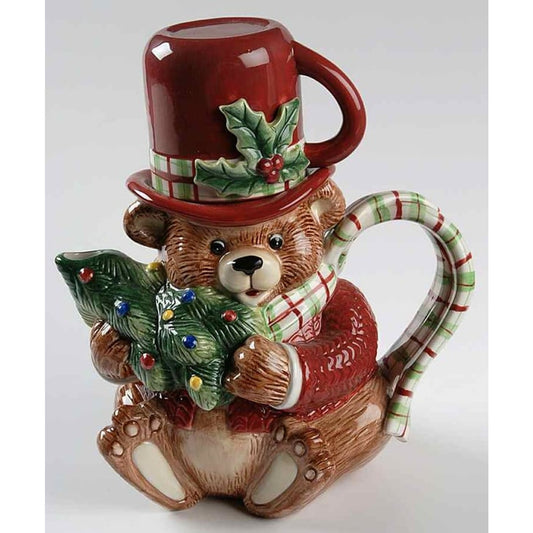 NEW WITH TAGS Fitz and Floyd Teddy Bear Christmas Teapot with Lid Holiday Decor