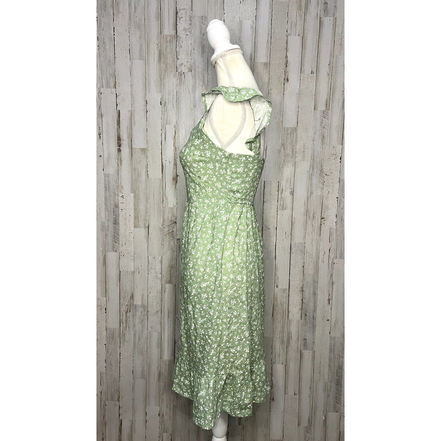 Monteau Women's Small Green Floral Button-Up Midi Dress Casual Spring