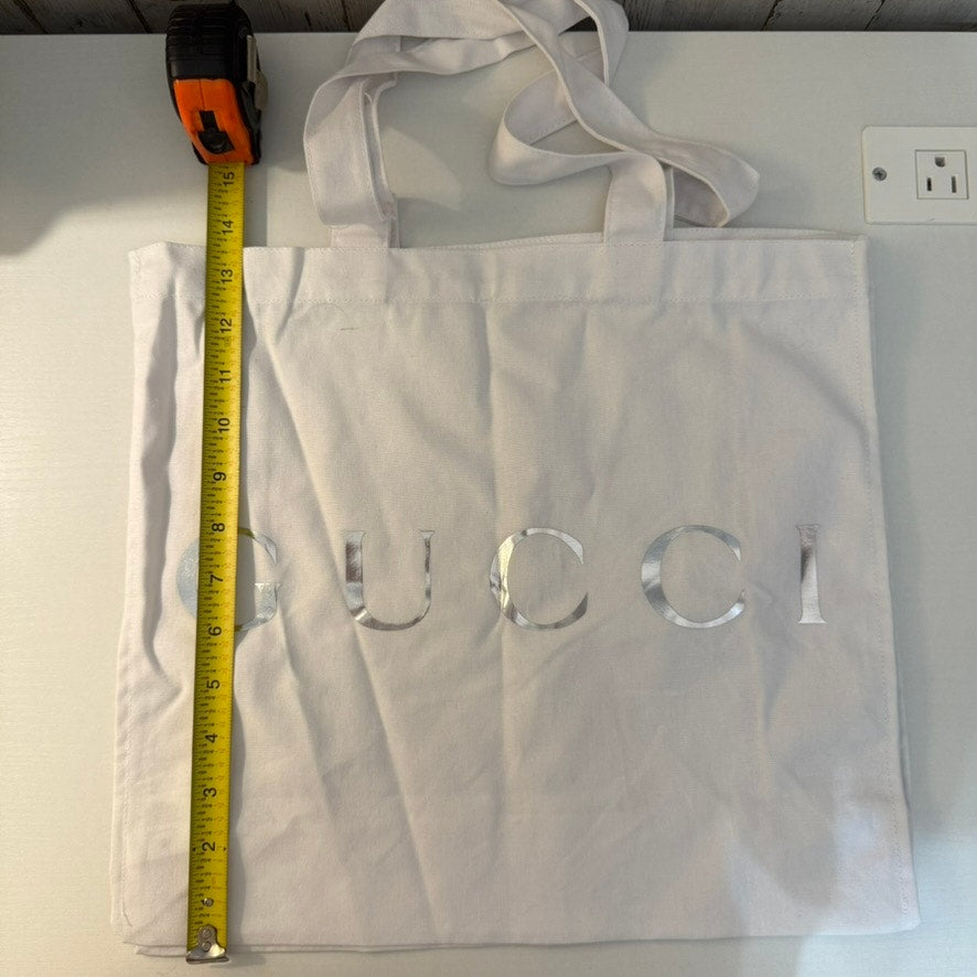 Gucci Tote Bag Womens Large White Logo Print Reusable Shopping Travel Bag
