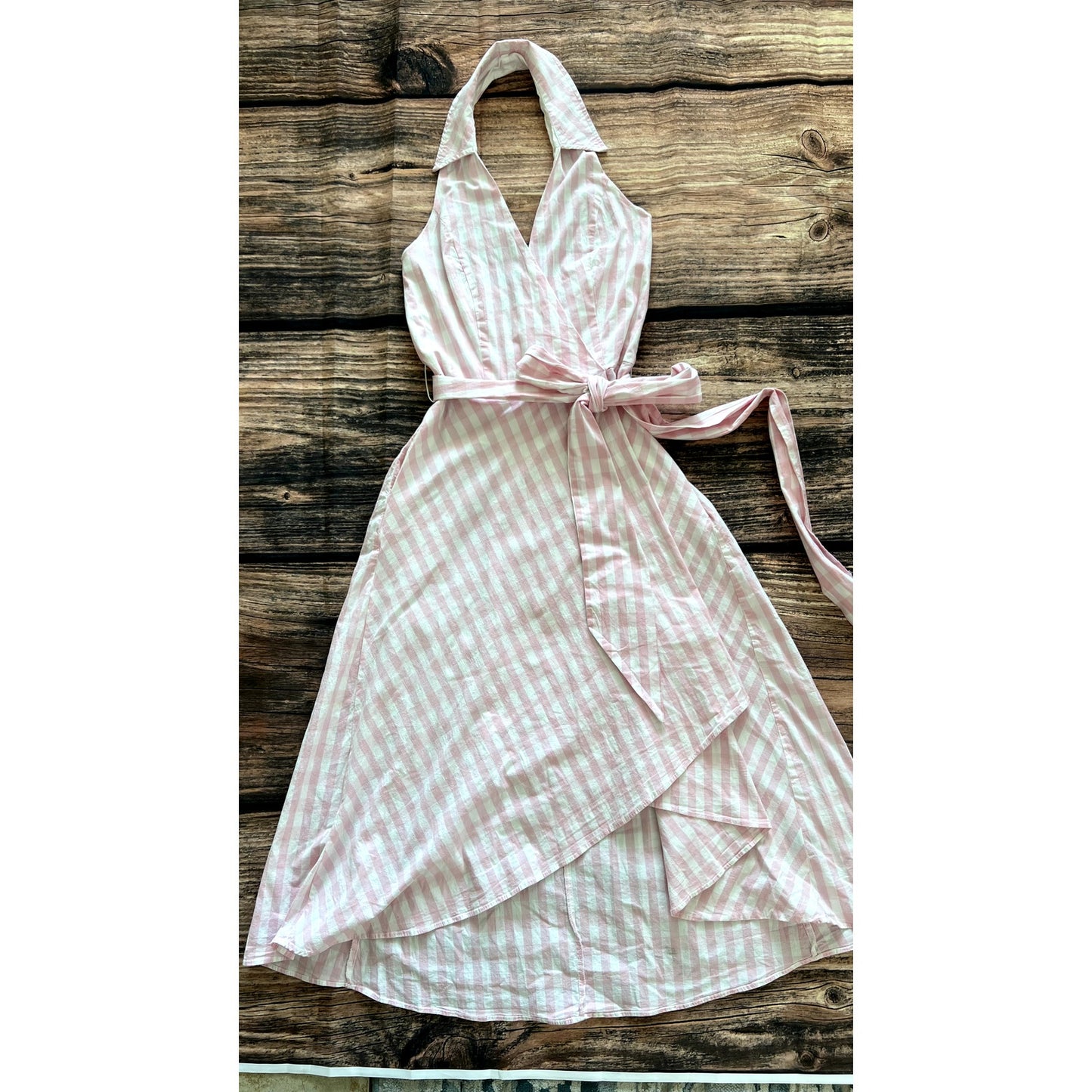 Boston Proper Women's Pink Gingham Halter Midi Dress Size 6 Casual