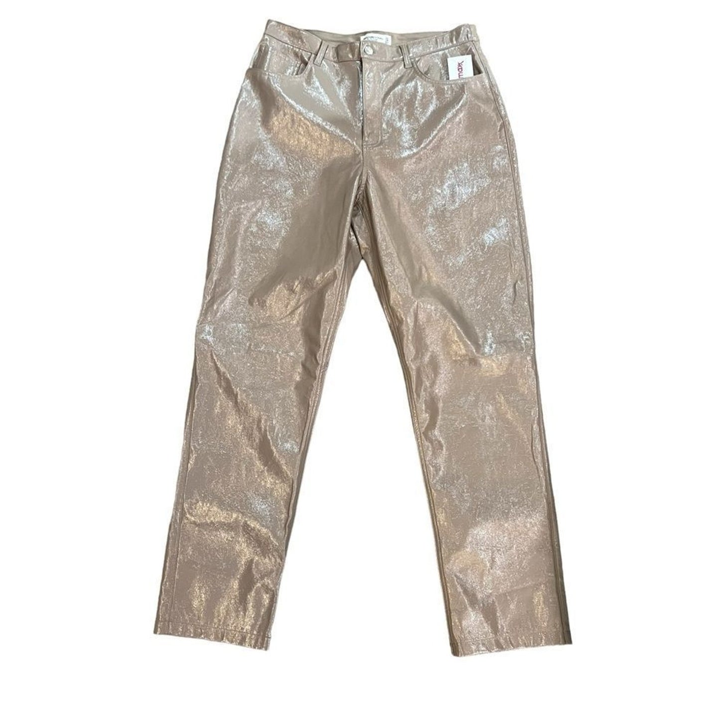 NWT Abercrombie & Fitch 90s Straight Jeans Women's 14 Tall Silver Gold High Rise