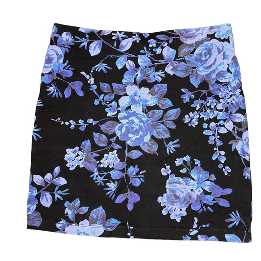 Express Women's Small Black & Blue Floral Mini Skirt High Rise Stretch Casual